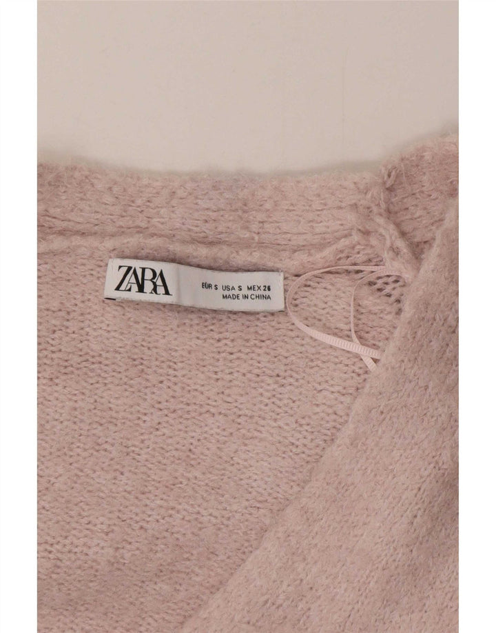Zara ženski dugi prekomjerni kardigan pulover UK 10 mali ružičasti poliester