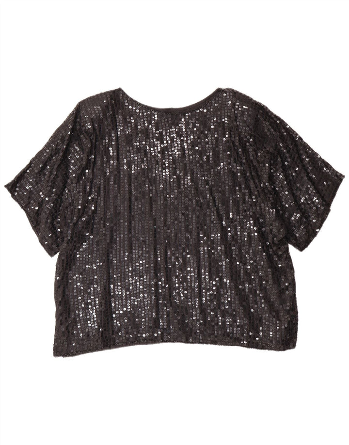 VINTAGE Womens Oversized Blouse Top IT 50 XL Black Viscose