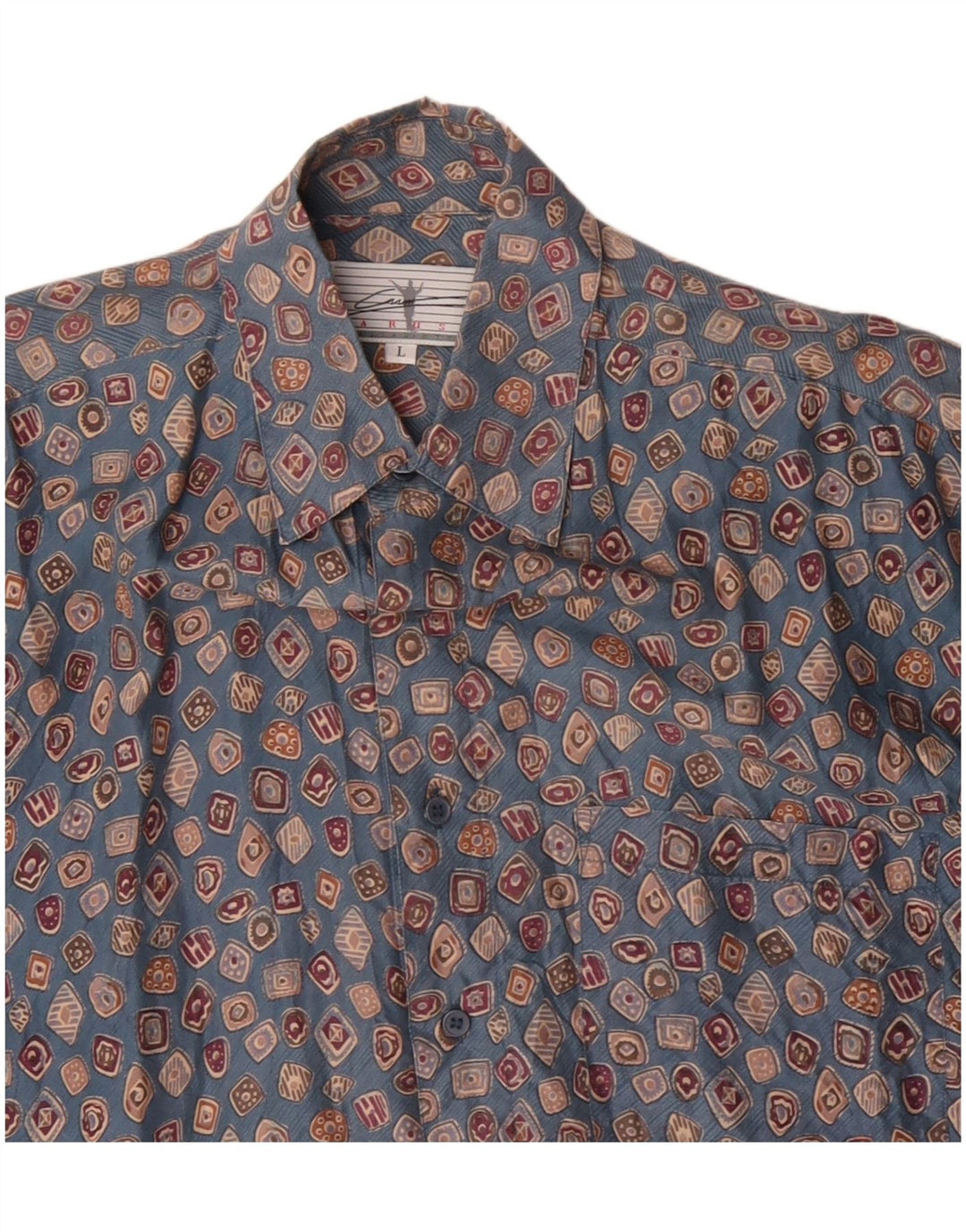 CARUSO Muška košulja kratkih rukava Velika plava geometrijska svila