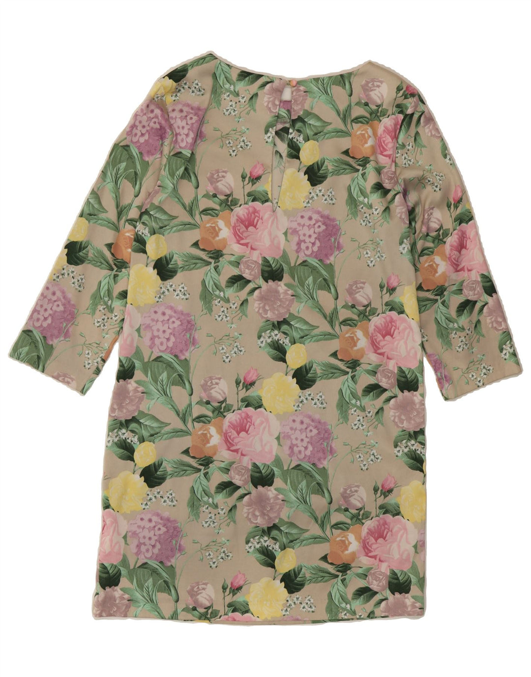 H&M Womens 3/4 Sleeve Shift Dress EU 36 Small Beige Floral Polyester Vintage H&M and Second-Hand H&M from Messina Hembry 