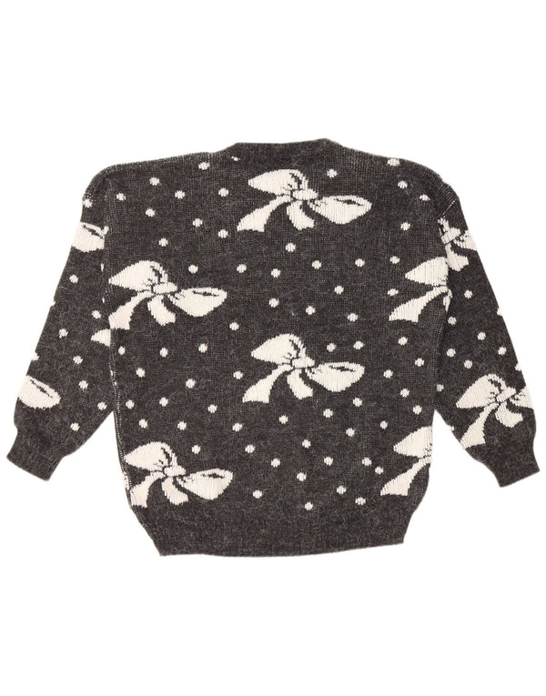 VINTAGE ženski džemper s okruglim izrezom UK 16 Veliki sivi točkasti akril