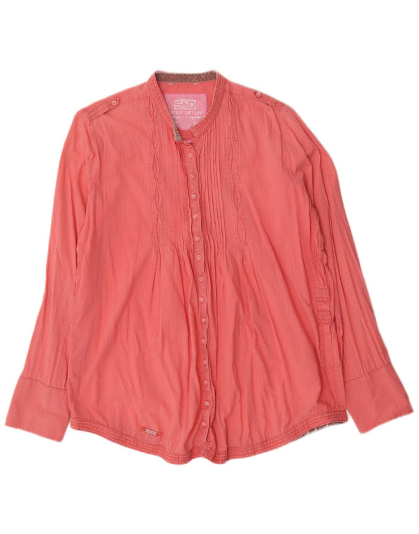 Superdry Womens Military Tuxedo Shirt UK 16 Large Pink Cotton