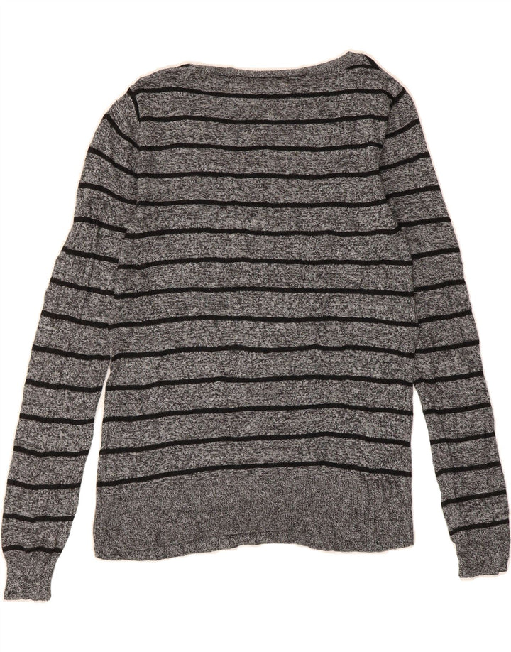 MOSSIMO Womens V-Neck Jumper Sweater UK 12 Medium Grey Striped Nylon Vintage Mossimo and Second-Hand Mossimo from Messina Hembry 