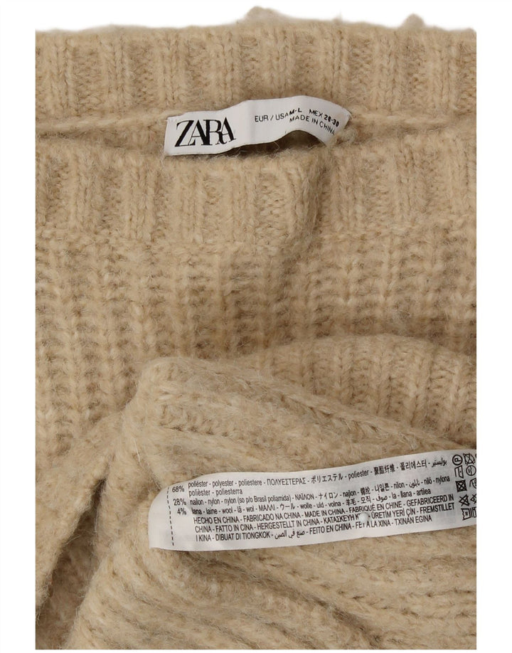 Zara ženski pulover s veznim izrezom UK 14 srednje bež poliester