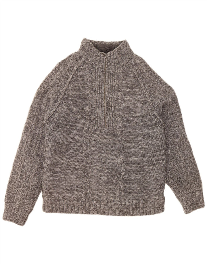 FAT FACE Muški džemper s izrezom i velikim sivim puloverom od janjeće vune