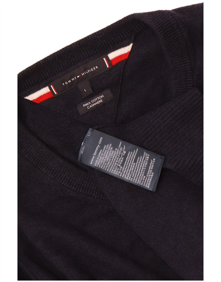 Tommy Hilfiger, veliki muški džemper s V-izrezom, veliki tamnoplavi pamuk