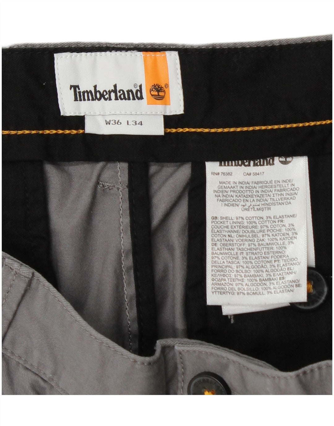TIMBERLAND Muške uske chino hlače W36 L34 Sivi pamuk