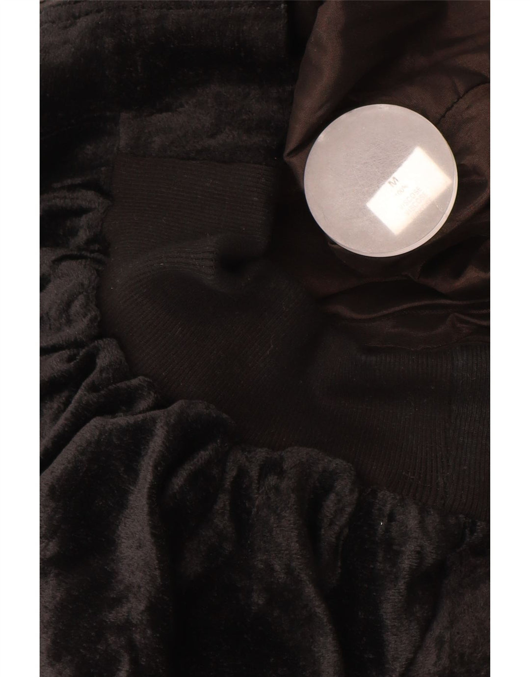 VINTAGE ženska velika baršunasta bomber jakna UK 14 Srednja crna viskoza