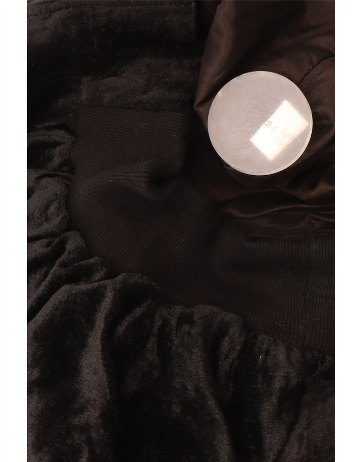 VINTAGE ženska velika baršunasta bomber jakna UK 14 Srednja crna viskoza