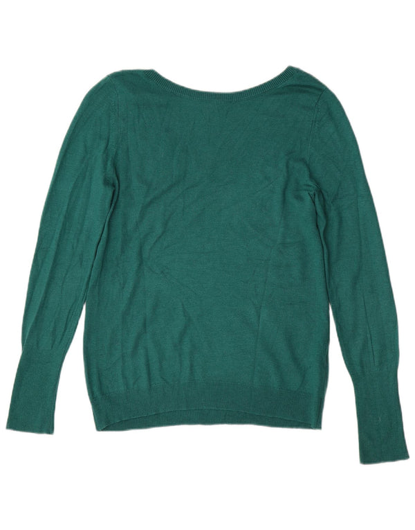 Benetton Womens V-Neck Jumper Sweater UK 12 Medium Green Viscose