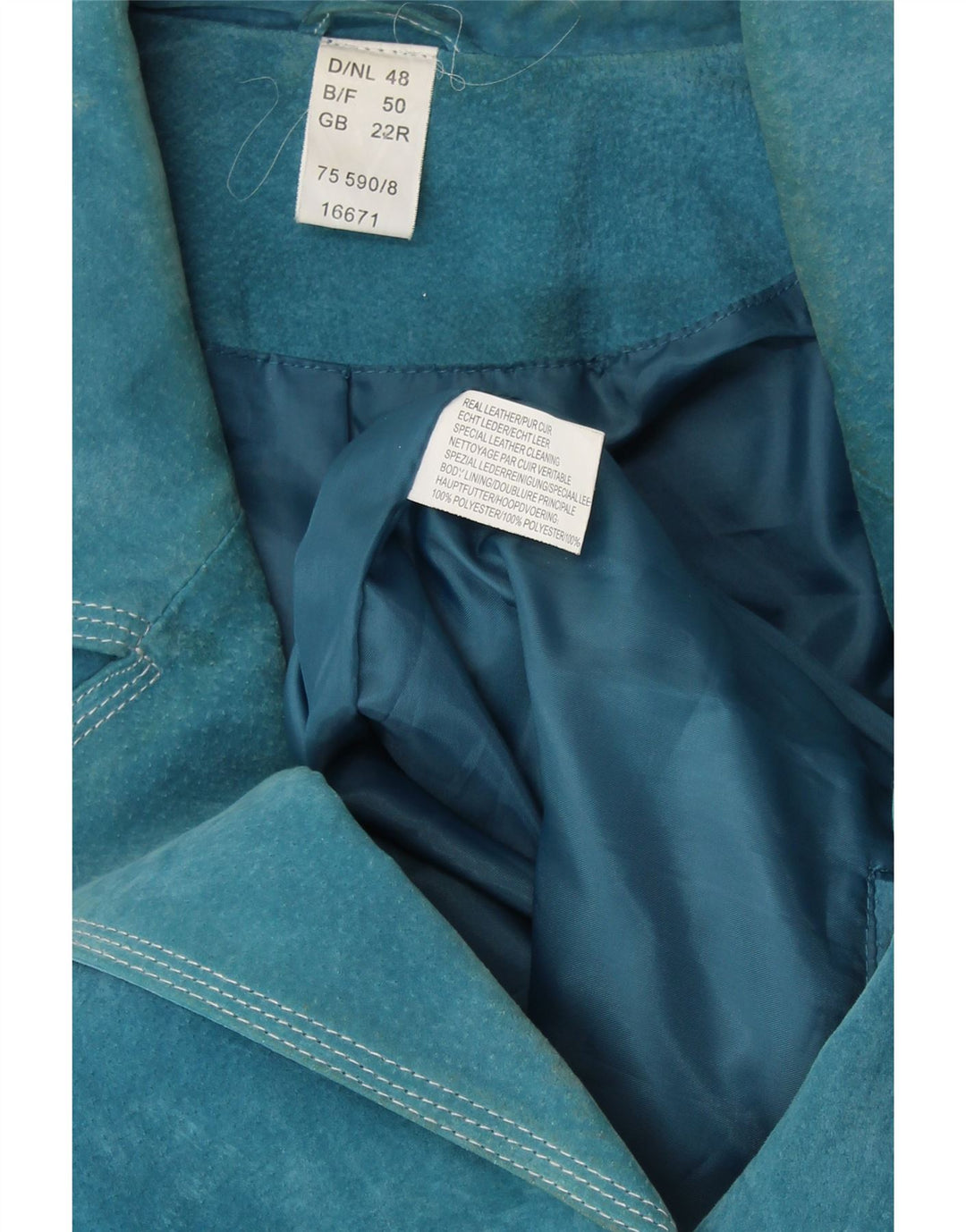 VINTAGE Ženska jakna od brušene kože s 4 gumba UK 22 3XL plava koža