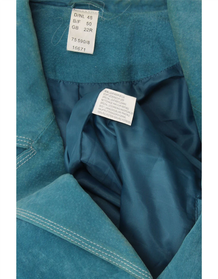 VINTAGE Ženska jakna od brušene kože s 4 gumba UK 22 3XL plava koža