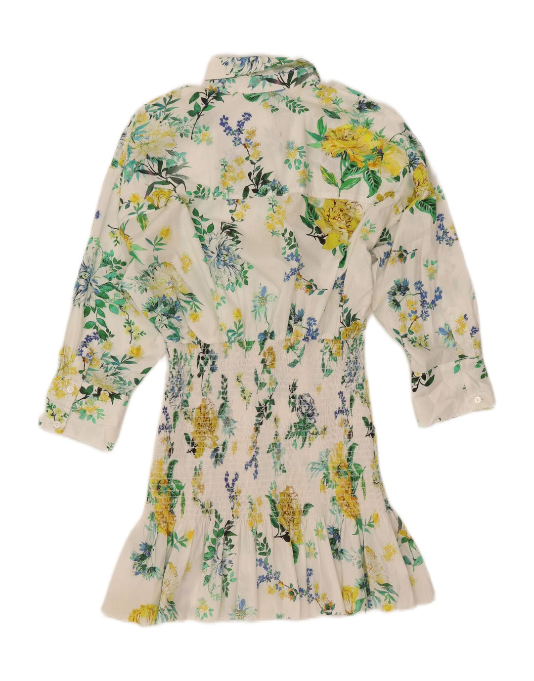 ZARA ženska pulover haljina-košulja 3/4 rukava UK 10 Mala bijela cvjetna