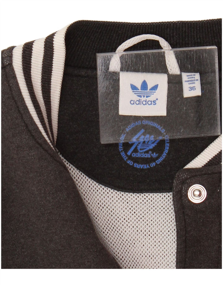 ADIDAS Womens Crop Graphic Varsity Jacket EU 36 Small Grey Colourblock