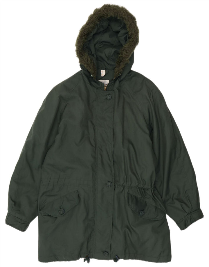 Vintage ženska jakna parka s kapuljačom UK 20 2XL zeleni poliester