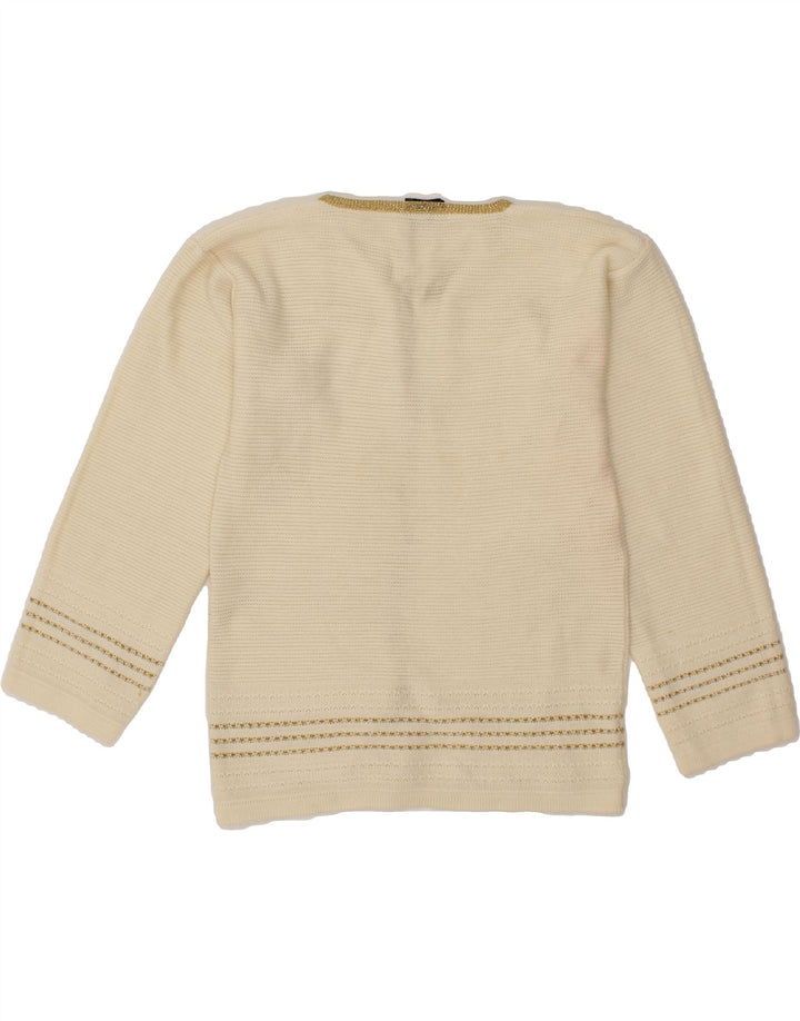 VINTAGE Womens V-Neck Jumper Sweater UK 12 Medium Off White Vintage Vintage and Second-Hand Vintage from Messina Hembry 