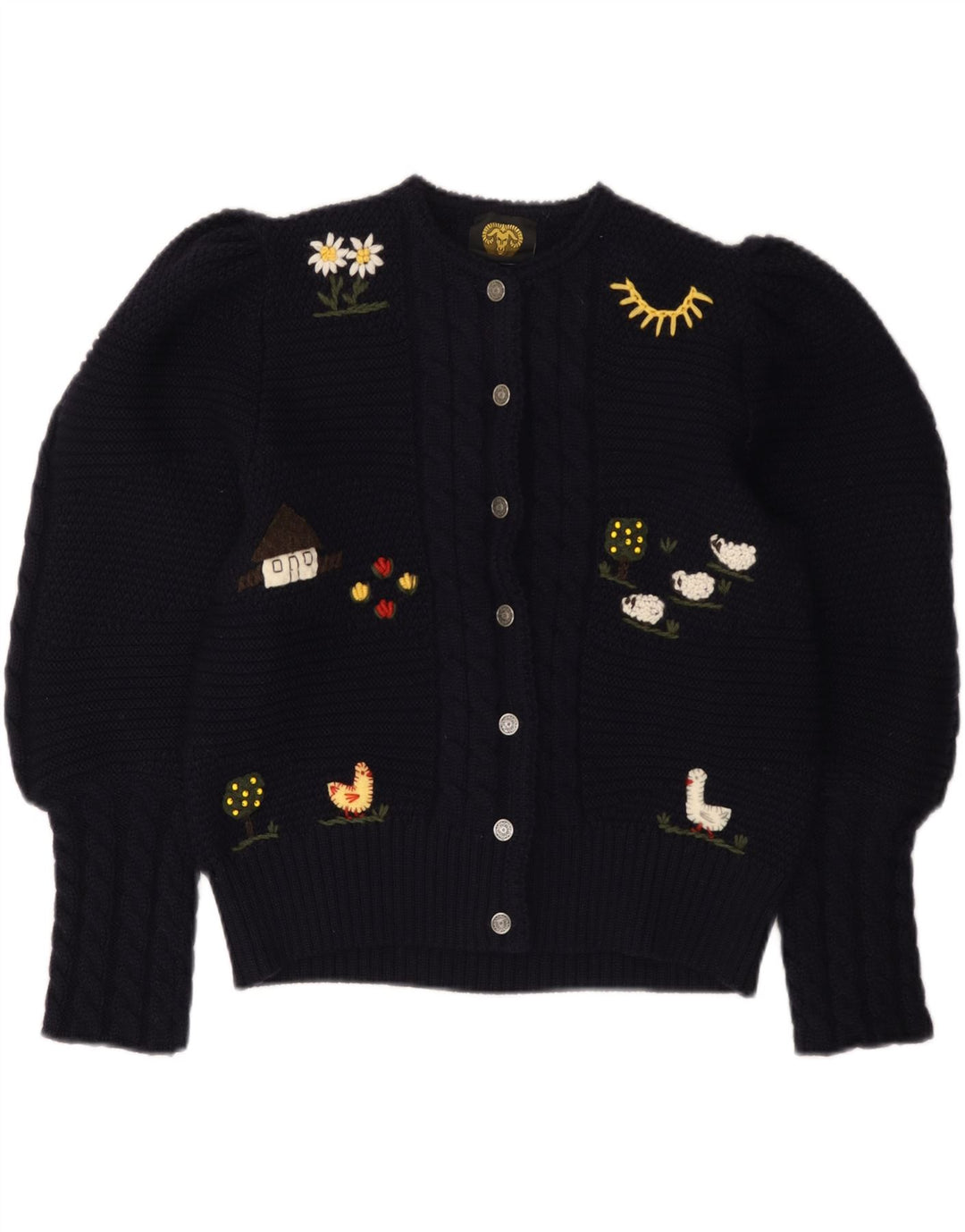 LANAMODEN Ženski grafički kardigan džemper UK 16 Veliki mornarsko plavi, nova vuna