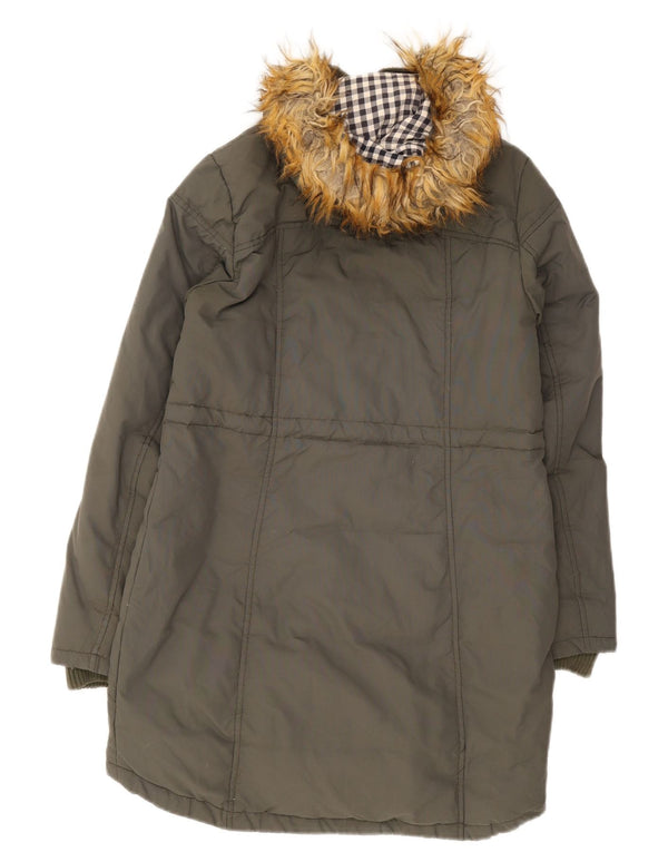 Fat Face Womens Hooded Parka Jacket UK 10 Small Khaki Cotton