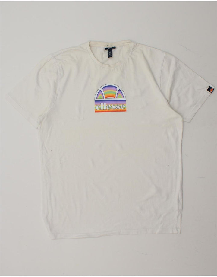 ELLESSE Mens Graphic T-Shirt Top Large White Cotton Vintage Ellesse and Second-Hand Ellesse from Messina Hembry 
