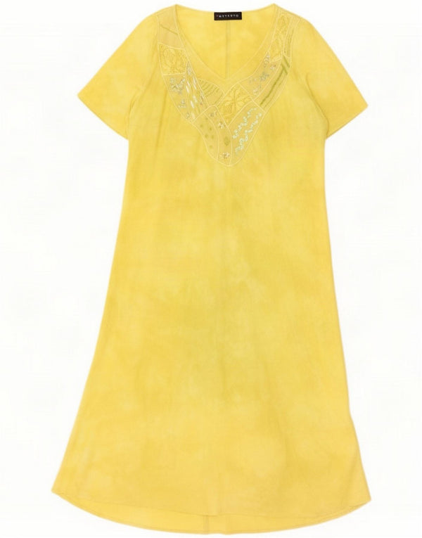 Vintage ženska maksi haljina UK 16 Large Yellow Yellow Floral Linen