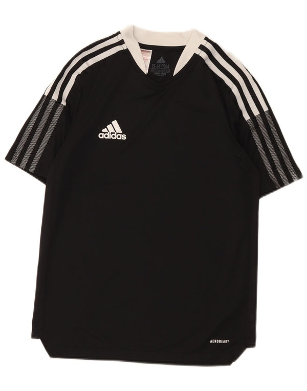 Adidas Boys Aeroready T-Shirt Top 13-14 Years Black Colourblock Poliester