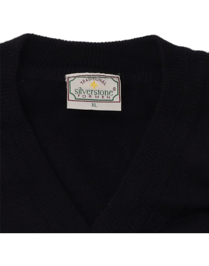 SILVERSTONE Mens V-Neck Jumper Sweater XL Navy Blue Acrylic Vintage Silverstone and Second-Hand Silverstone from Messina Hembry 