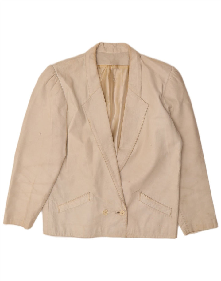 Vintage dvodijelni ženski kožni komplet suknji UK 12 srednje veličine W26 sivo bijeli