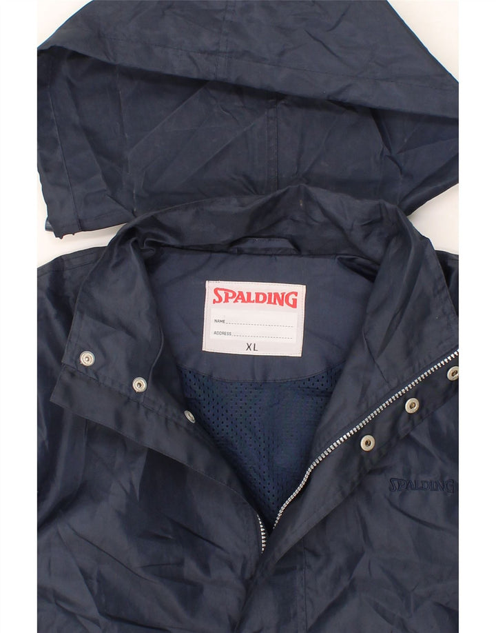 SPALDING Mens Hooded Rain Jacket UK 42 XL Navy Blue Polyamide Vintage Spalding and Second-Hand Spalding from Messina Hembry 