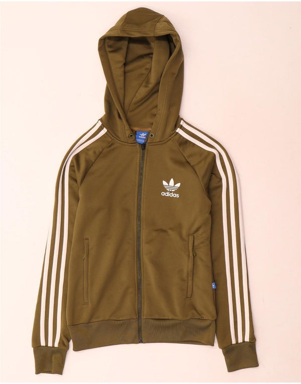 Adidas ženski pulover s kapuljačom na patentni zatvarač UK 6 XS kaki poliester