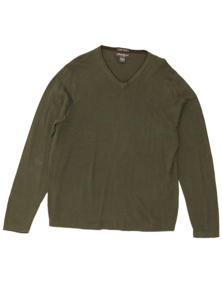Eddie Bauer, muški džemper s V-izrezom, srednji kaki pamuk
