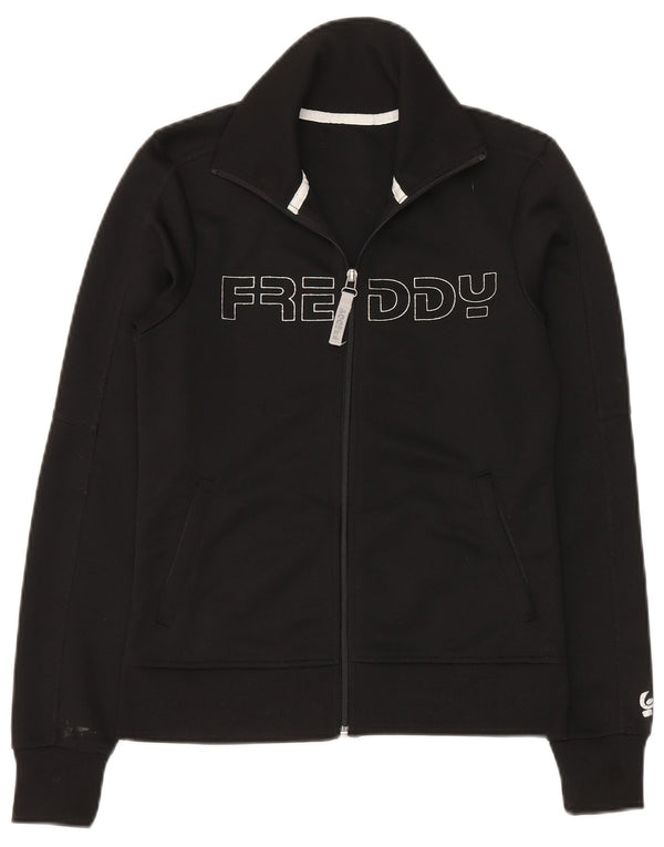 Freddy Womens Graphic Tracksuit Top Jacket UK 10 Small Black Polyester