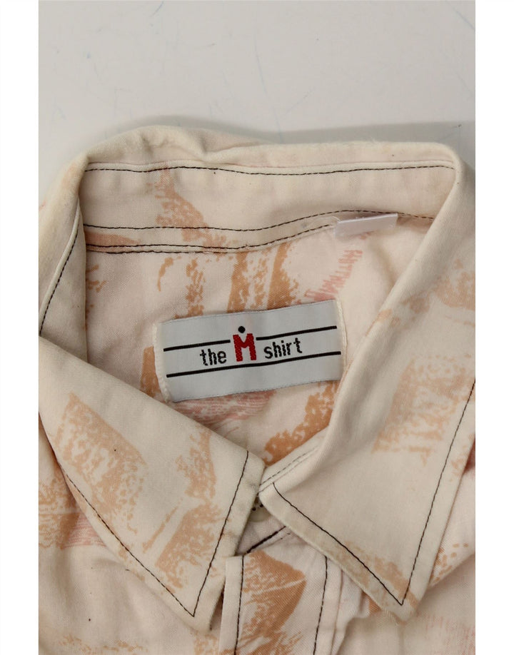 VINTAGE Mens Abstract Pattern Short Sleeve Shirt Medium Beige Vintage Vintage and Second-Hand Vintage from Messina Hembry 