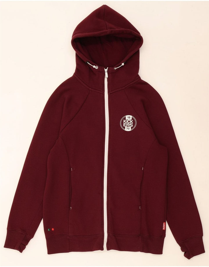 KICKERS Mens Zip Hoodie Sweater Medium Burgundy Polyester