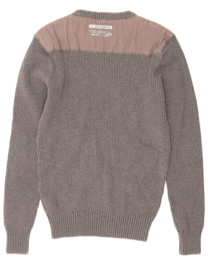 Jack & Jones muški džemper s okruglim izrezom, srednje sivi pamuk u blokovima boja