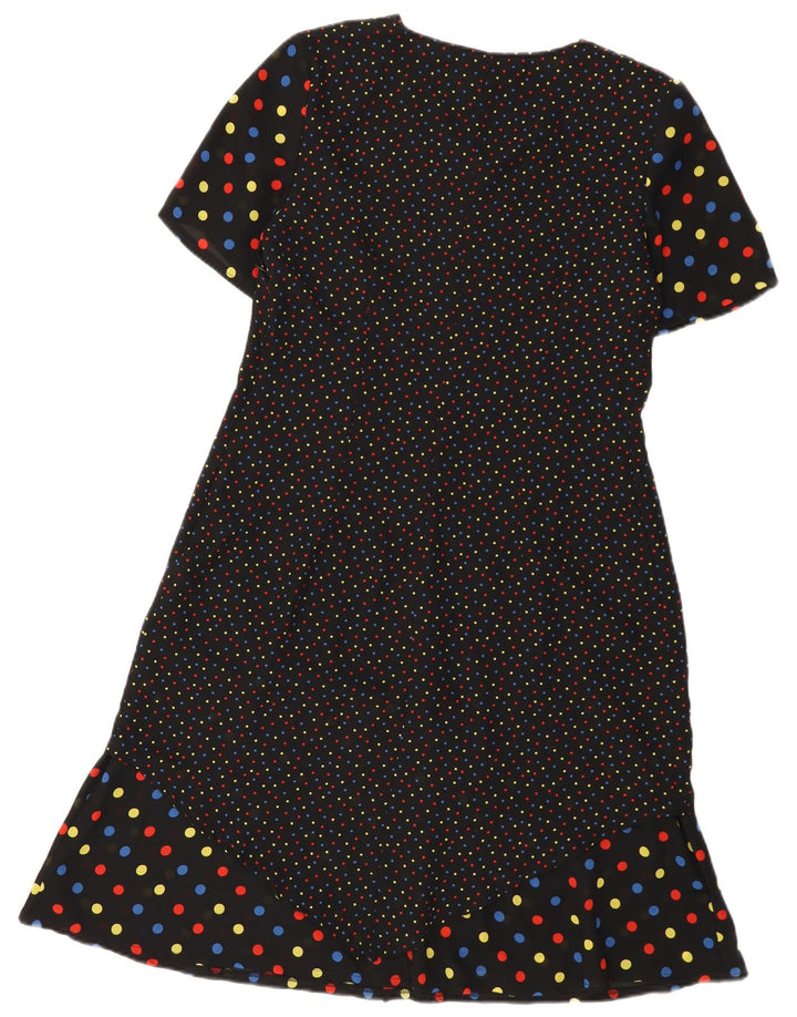 Vintage ženska haljina A-kroja IT 48 XL crni poliester na točkice