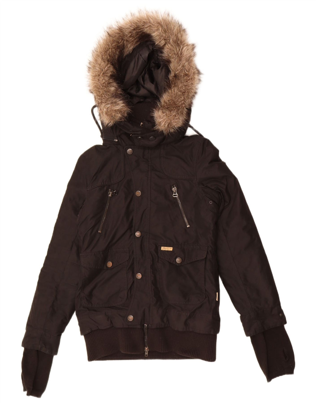 KHUJO ženska bomber jakna s kapuljačom UK 14 srednji crni poliester