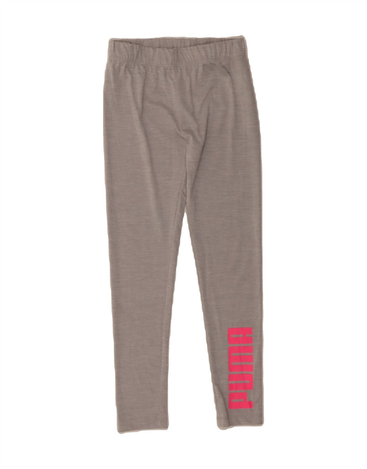 PUMA Girls Graphic Leggings 10-11 Years Medium Grey Flecked Polyester Vintage Puma and Second-Hand Puma from Messina Hembry 