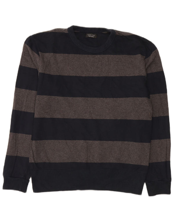 Zara muški džemper s okruglim izrezom XL, tamnoplavi pamuk na pruge