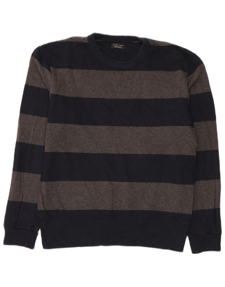 Zara muški džemper s okruglim izrezom XL, tamnoplavi pamuk na pruge