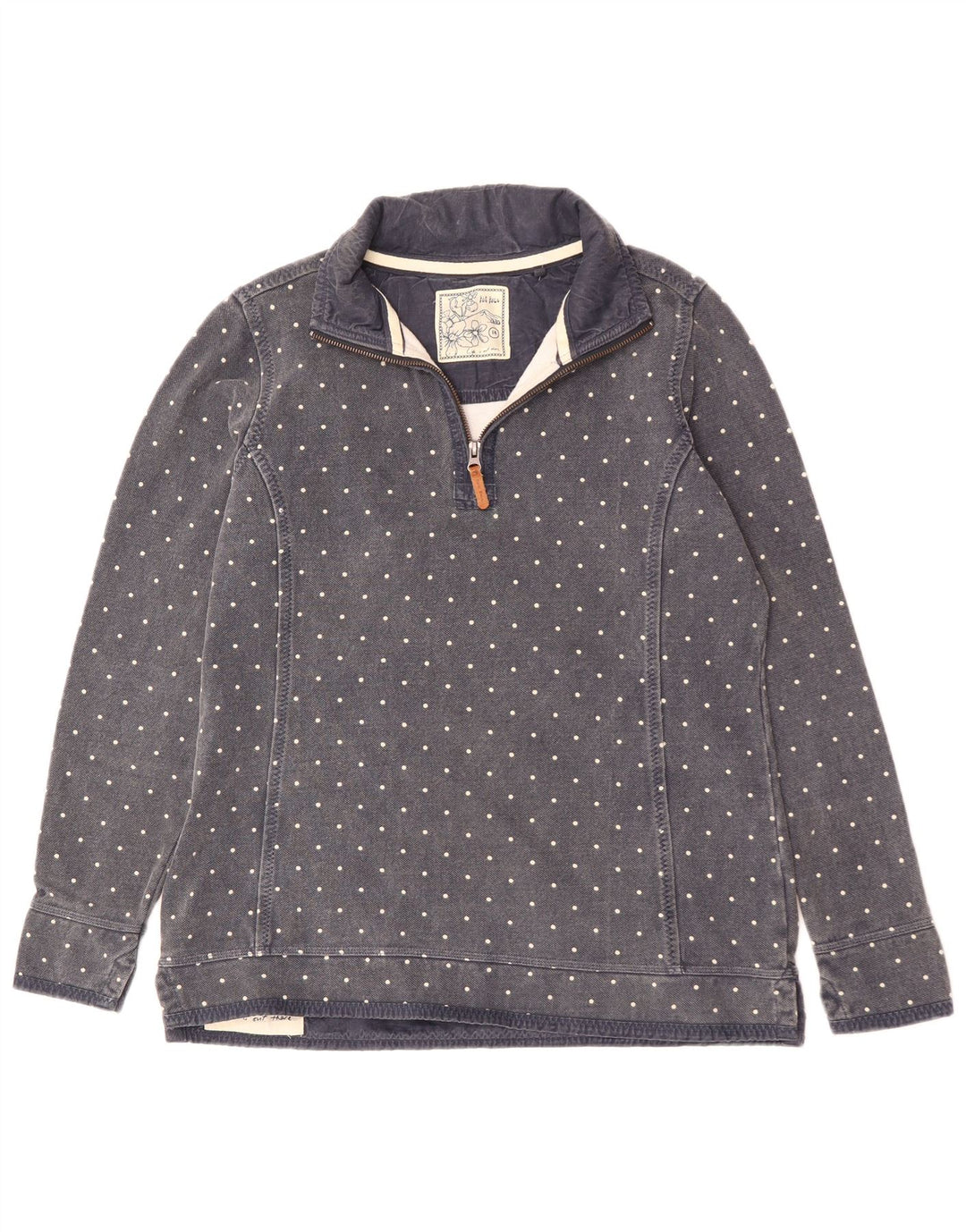 Fat Face Ženska majica s izrezom s patentnim zatvaračem UK 14 Velika tamnoplava točkasta