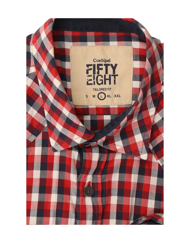 CONBIPEL Mens Tailored Fit Short Sleeve Shirt Large Red Check