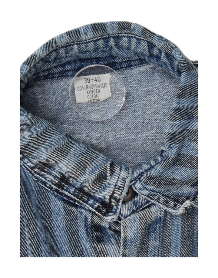 VINTAGE Mens Denim Shirt Size 39/40 Medium Blue Striped Cotton Vintage Vintage and Second-Hand Vintage from Messina Hembry 