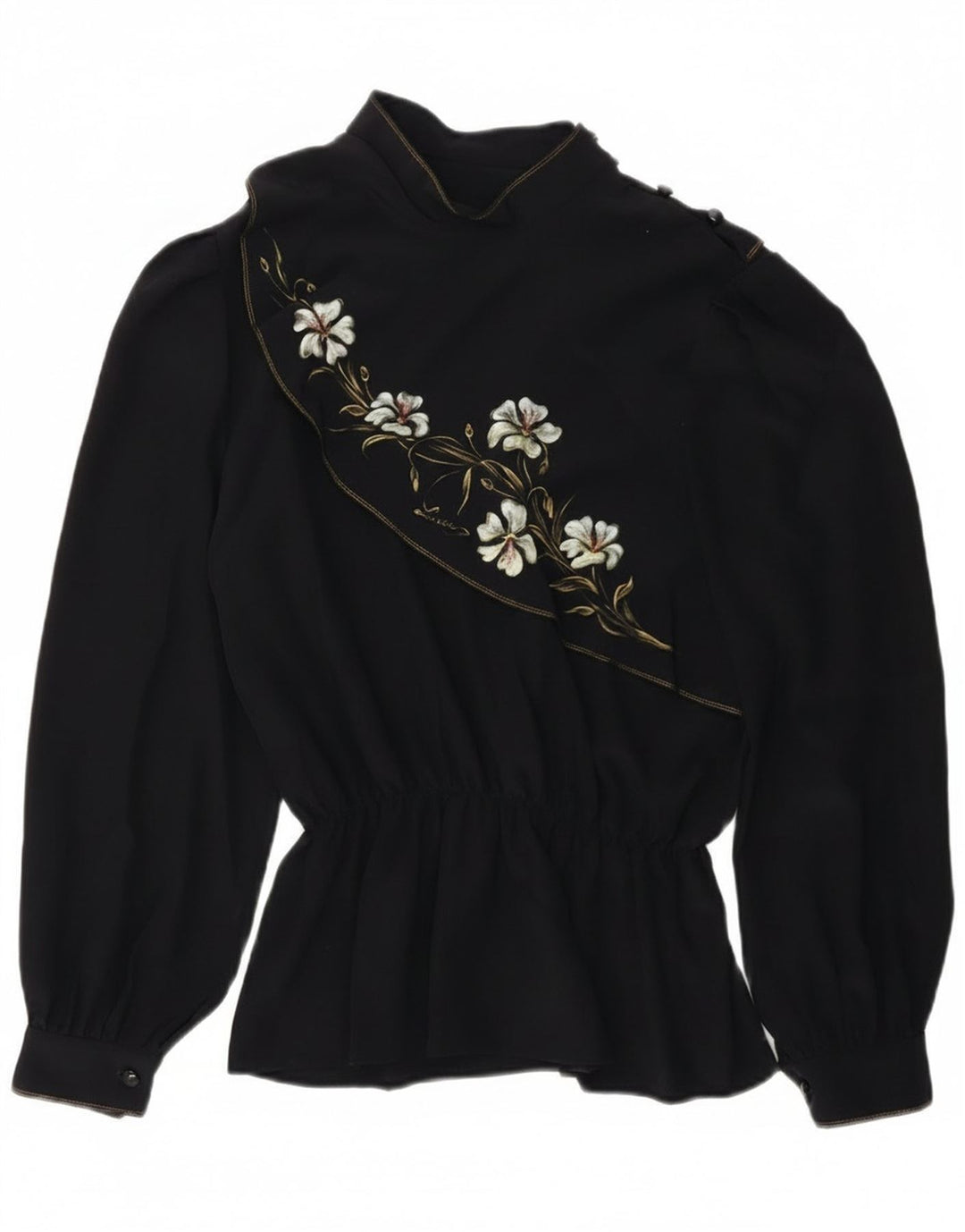 Vintage ženski gornji dio bluze dugih rukava UK 14 srednje tamnoplave cvjetne boje