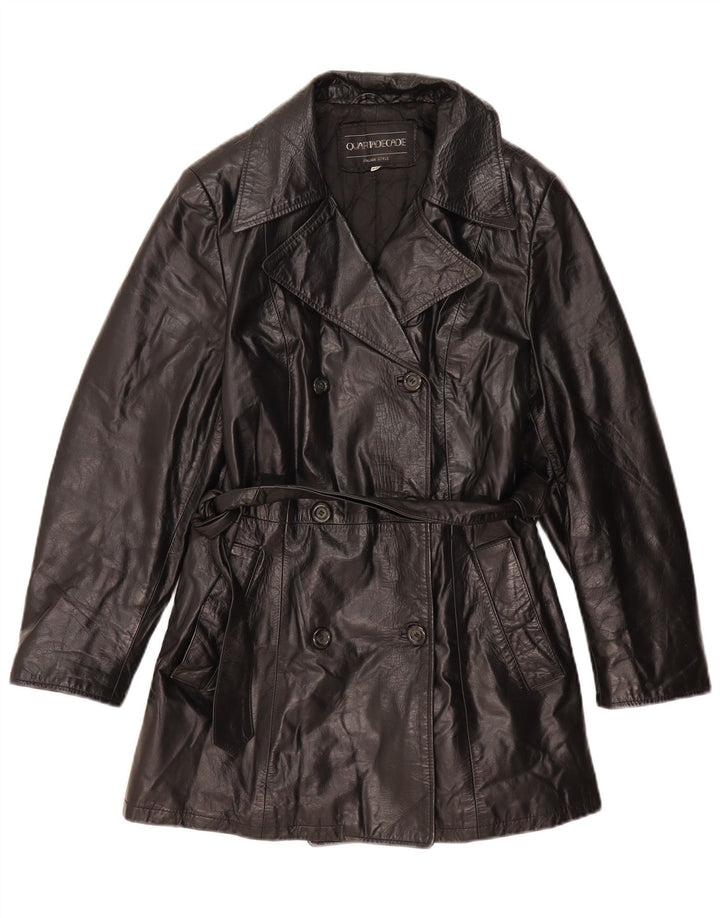 Vintage ženski dvoredni kožni kaput IT 44 srednje crne boje