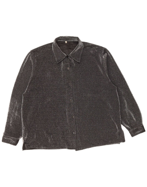 VINTAGE ženska prevelika košulja bluza UK 16 Veliki crni pjegavi poliester