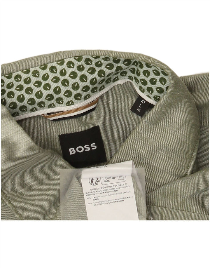 Hugo Boss muška košulja veličina 41 velika zelena lanena