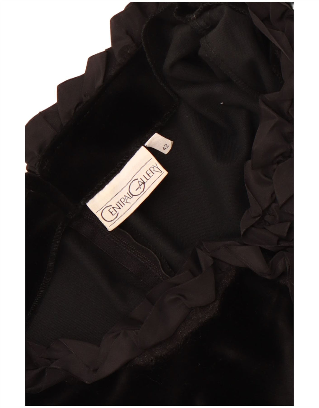 Vintage ženska maksi haljina s prednjim volanima IT 42 srednje crna