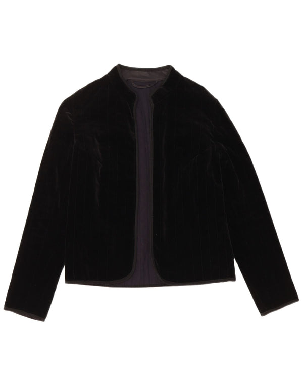 VINTAGE Ženska otvorena baršunasta jakna UK 12 srednje crna