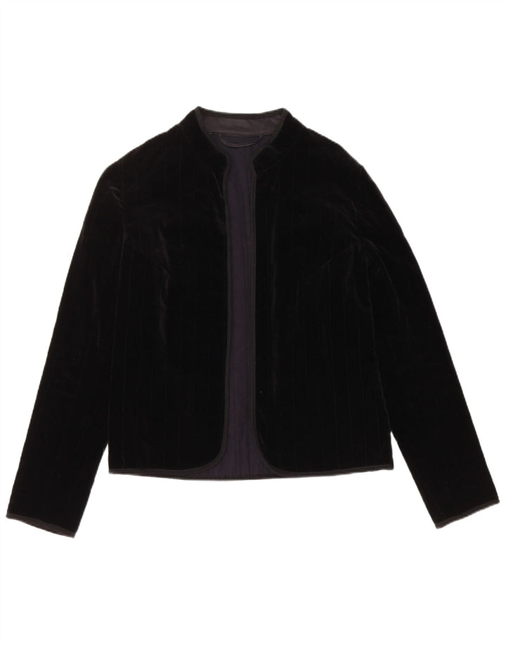 VINTAGE Ženska otvorena baršunasta jakna UK 12 srednje crna