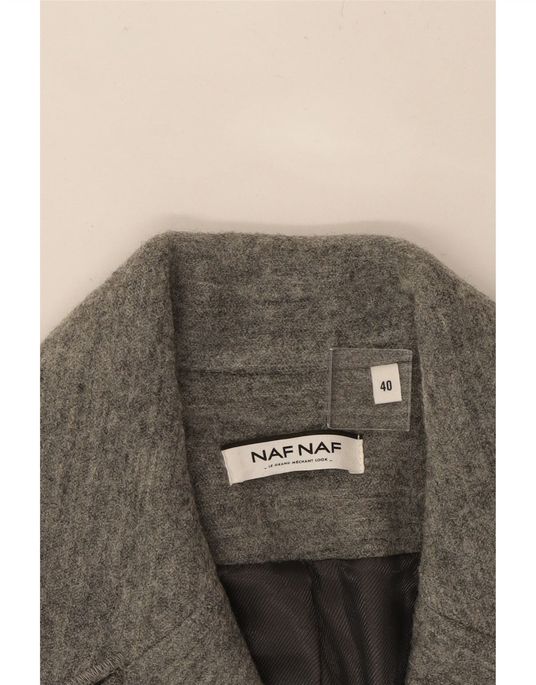 NAF NAF Womens Double Breasted Overcoat EU 40 Medium Grey Wool Vintage Naf Naf and Second-Hand Naf Naf from Messina Hembry 